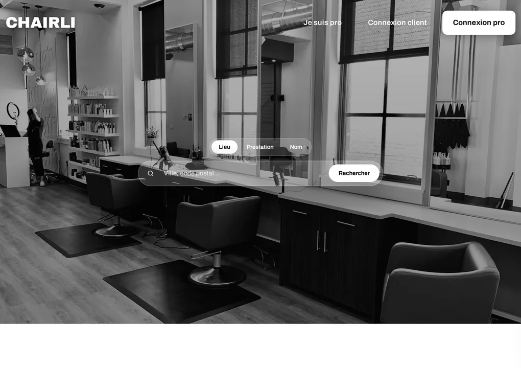 Écran Chairli desktop — site de réservation